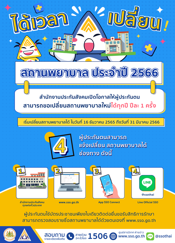 ประกันสังคม เปิดโอกาสให้ผู้ประกันตนมาตรา 33 มาตรา 39 ที่ประสงค์เปลี่ยน รพในปี 66 เตรียมยื่น 